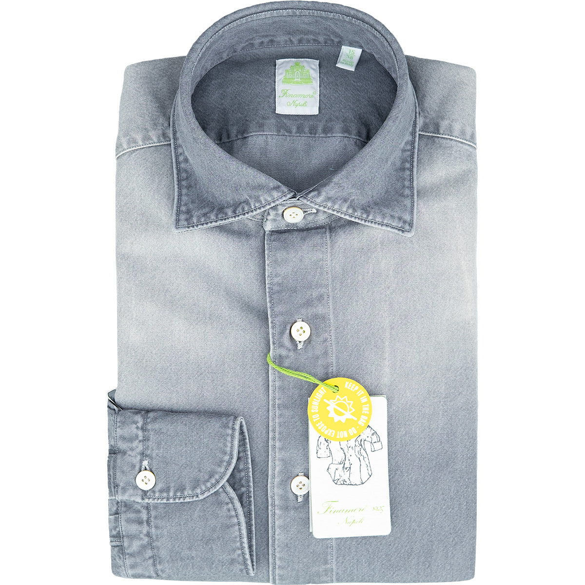 Camicia FINAMORE Tokyo in Cotone Denim Grigio Lavato