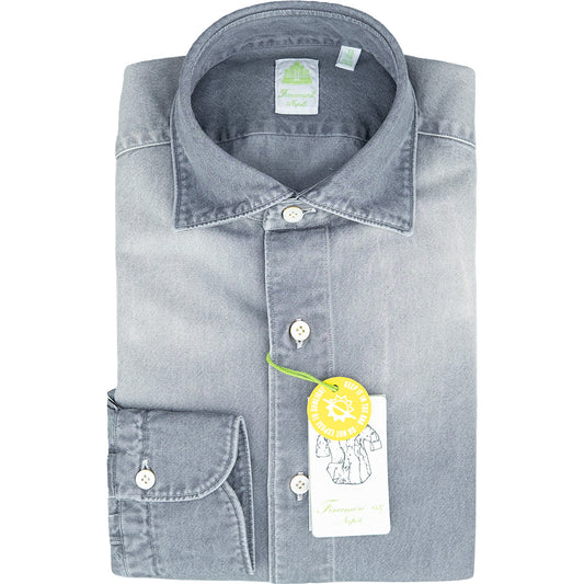 Camicia FINAMORE Tokyo in Cotone Denim Grigio Lavato