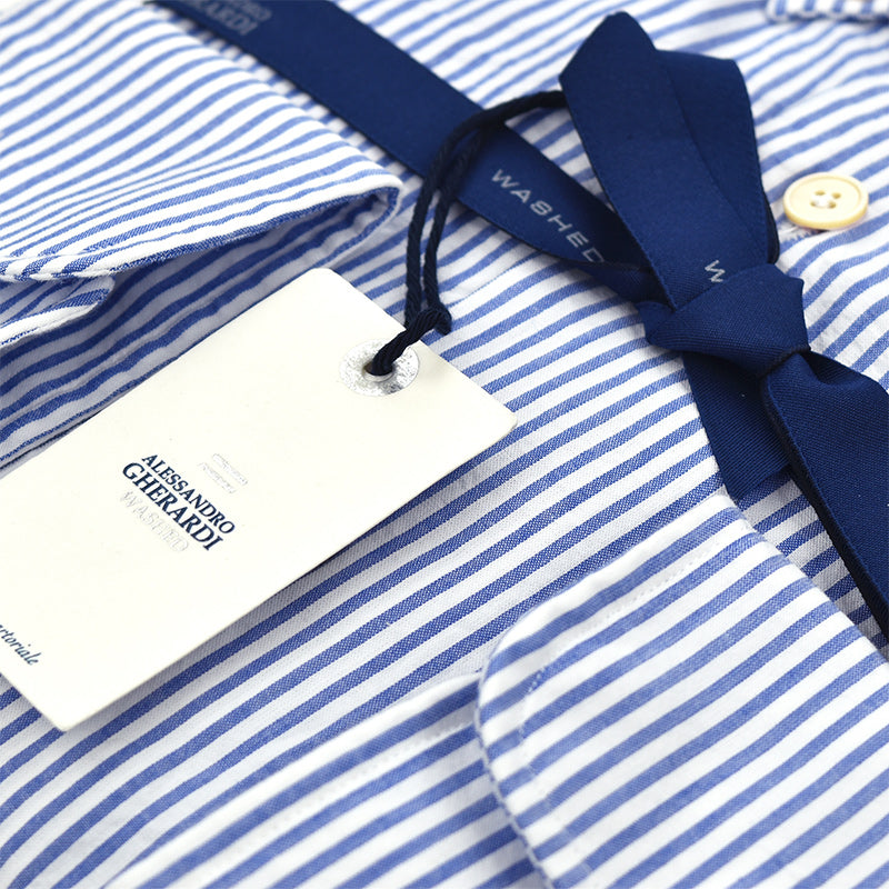 Camicia GHERARDI Washed Righe Bianco Celeste