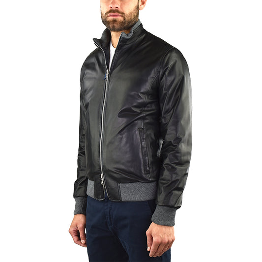 Giubbotto BARBA Napoli Fox Rev in Pelle Nero