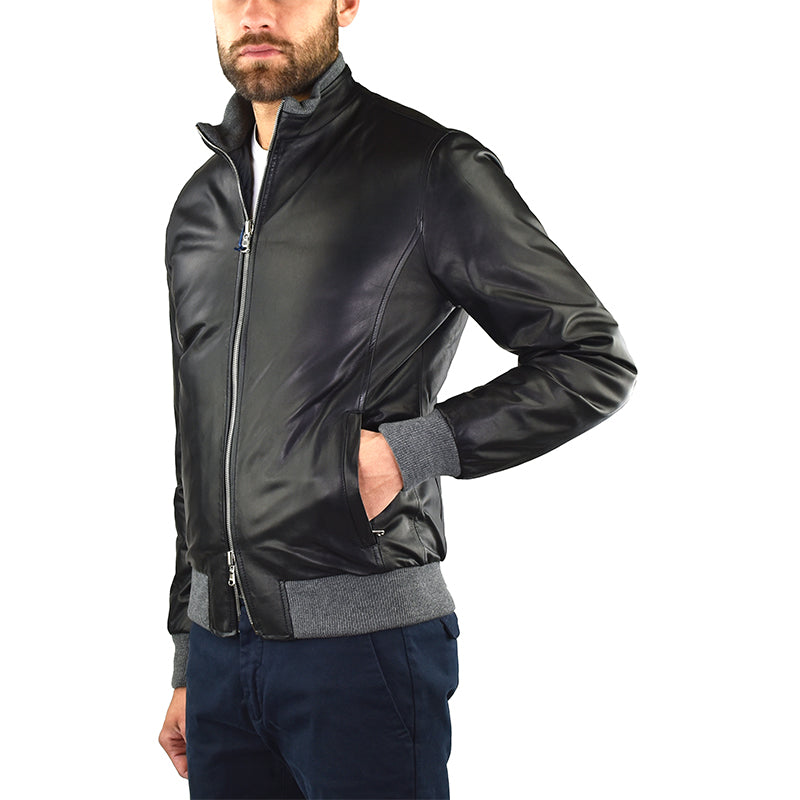 Giubbotto BARBA Napoli Fox Rev in Pelle Nero