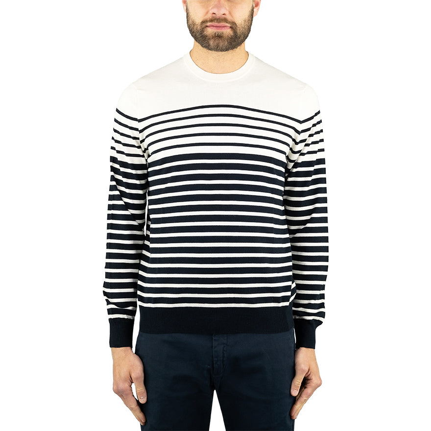 Maglia DRUMOHR Cotone Cachemire Righe Orizzontali Bianco Blu