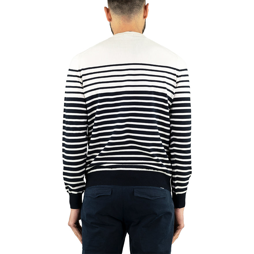 Maglia DRUMOHR Cotone Cachemire Righe Orizzontali Bianco Blu