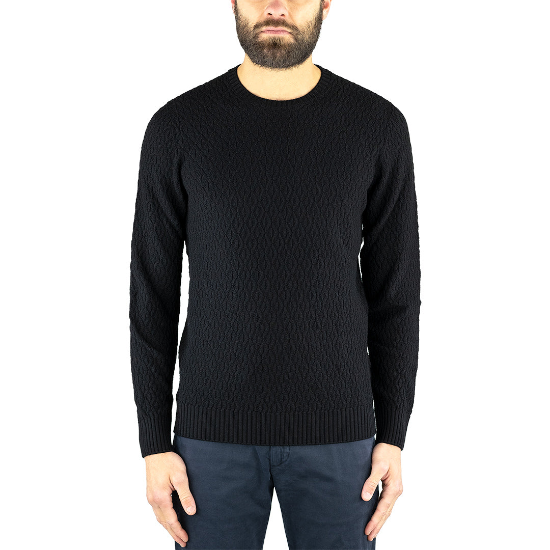 Maglia DRUMOHR in Merino Extrafine Lavorazione Jacquard Nera