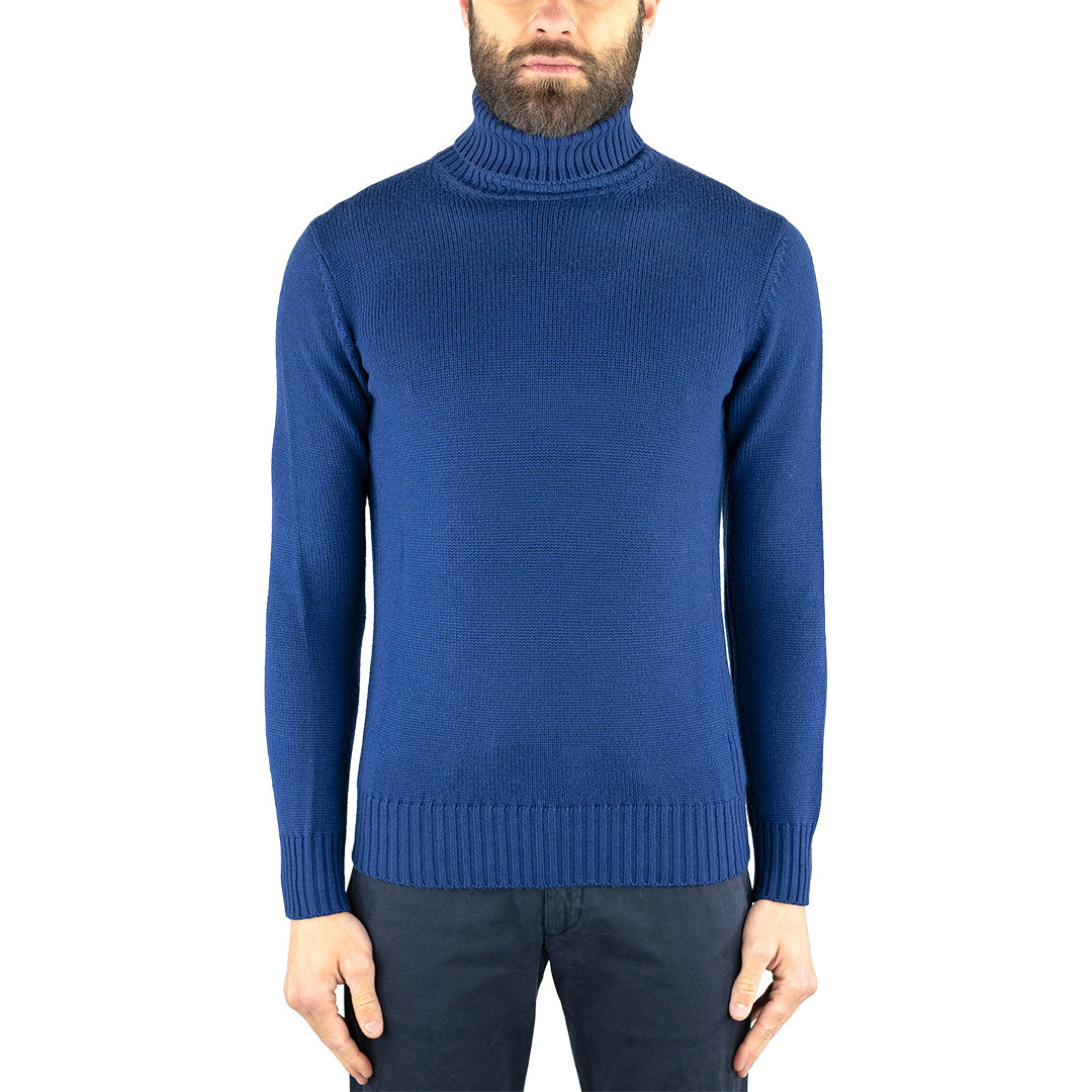 Maglia KANGRA Collo Alto in Pura Lana Blu China