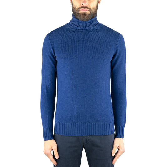 Maglia KANGRA Collo Alto in Pura Lana Blu China