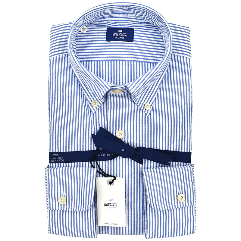 Camicia GHERARDI Washed Righe Bianco Celeste