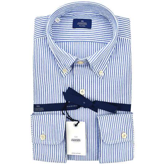 Camicia GHERARDI Washed Righe Bianco Celeste