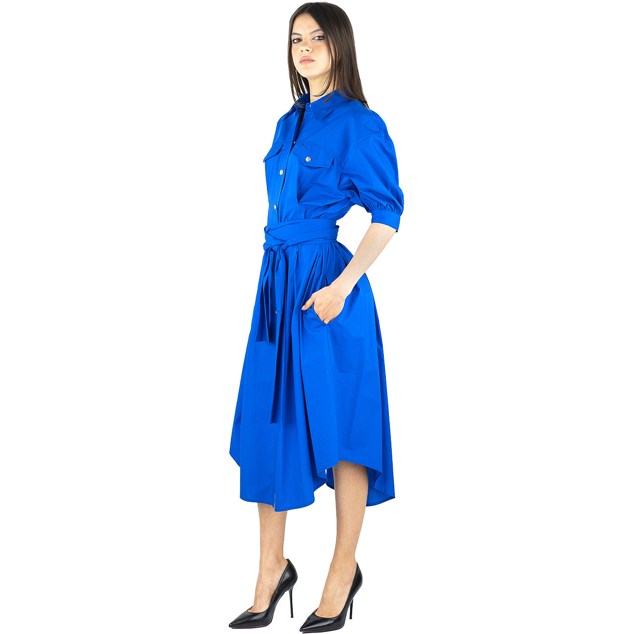 Abito PINKO Abbigliato Chemisier in Popeline Blu Royal