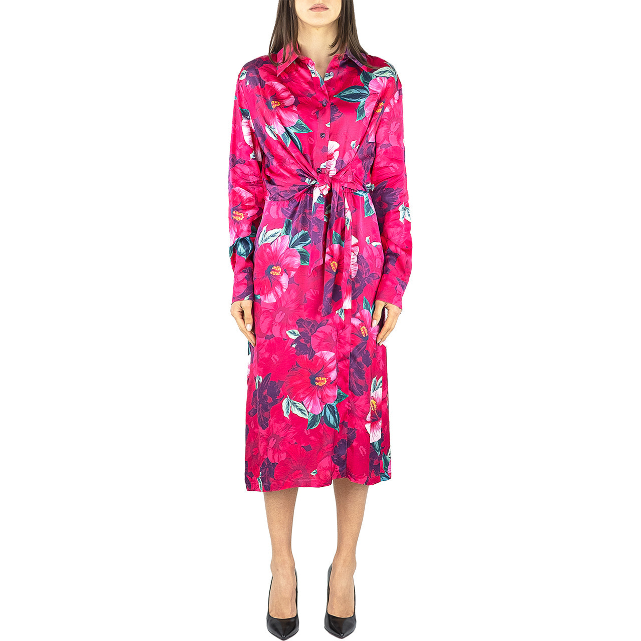Abito PINKO Annodato Chamisier Stampa Hibiscus Multicolor