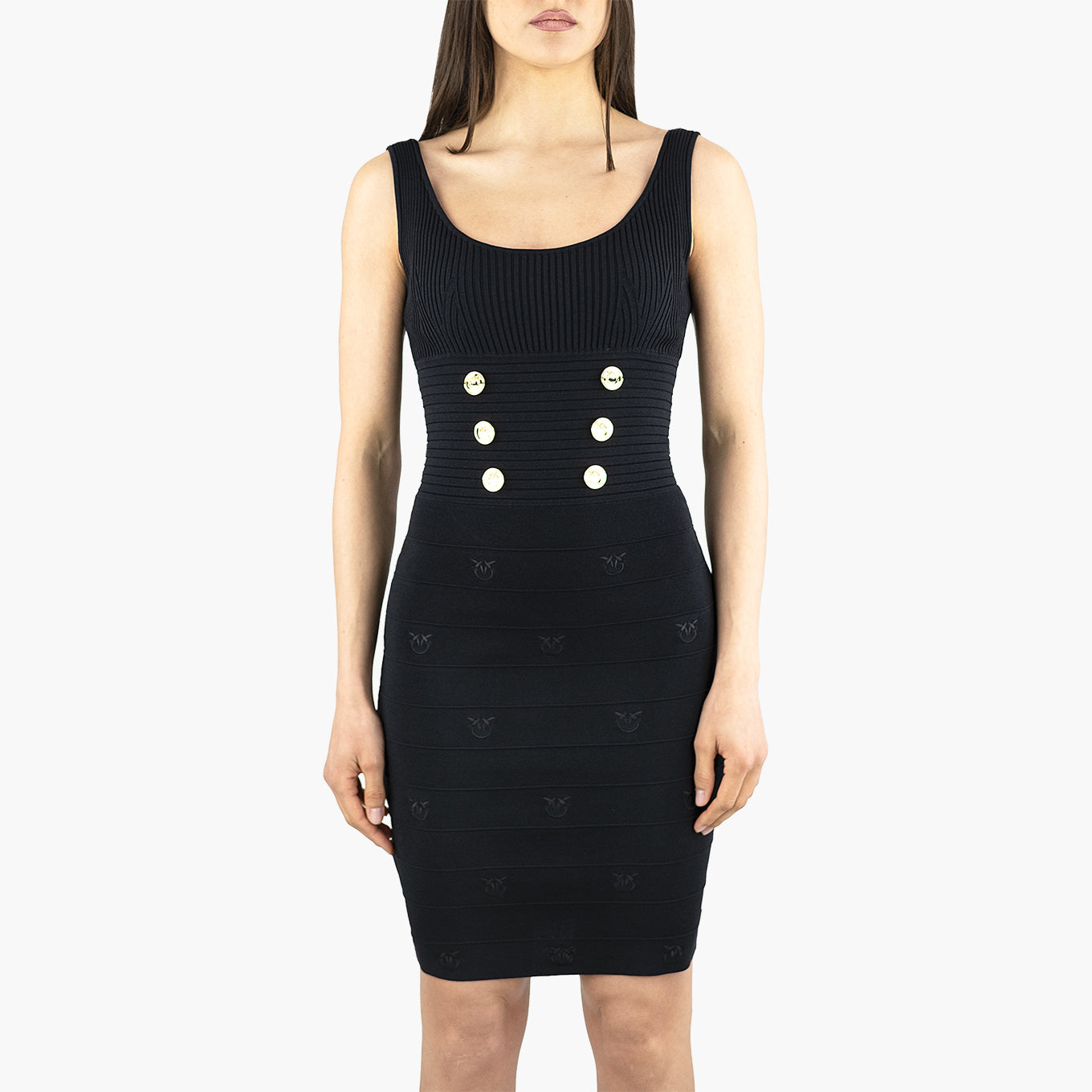 Abito PINKO Cactus in Maglia Misto Viscosa Jacquard Nero