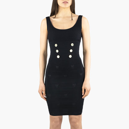 Abito PINKO Cactus in Maglia Misto Viscosa Jacquard Nero