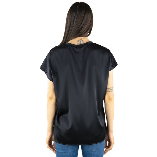 Blusa PINKO Farida Top in Seta Stretch Nera