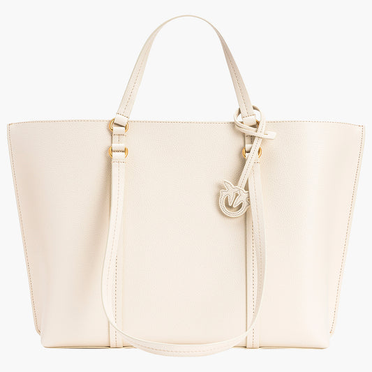 Borsa PINKO Carrie Shopper Big in Pelle Bottolata Bianco Seta