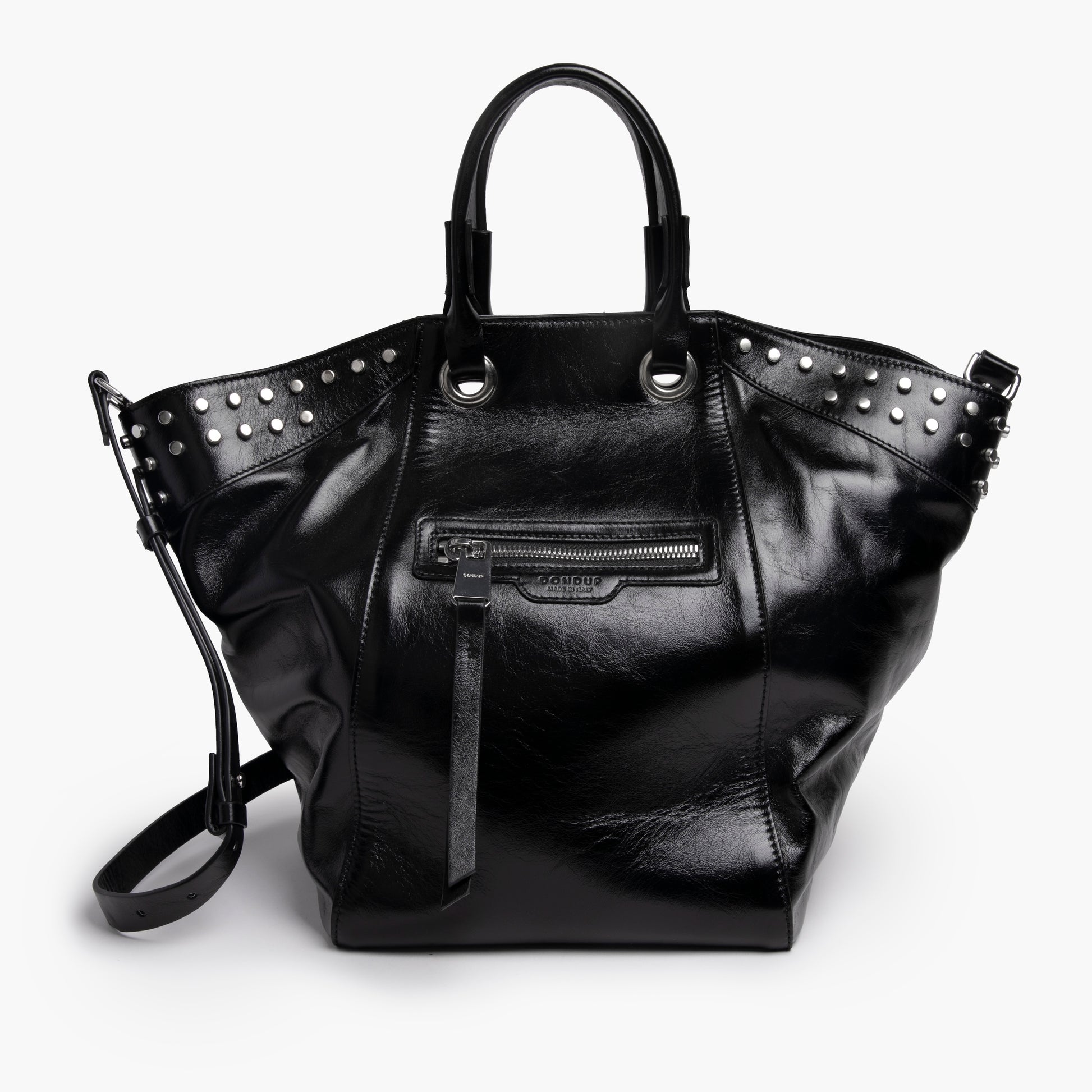 Borsa DONDUP Tote Bag WB288 PL0554D in Pelle Col. 999 Nera con Borchie