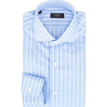 Camicia BARBA Napoli Culto Cod. 36023 Riga Bianca su Fondo Celeste