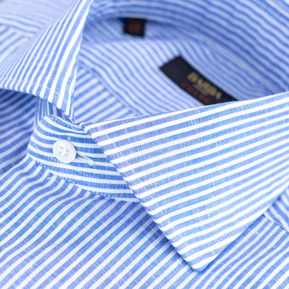 Camicia BARBA Napoli Culto in Lino e Cotone Bacchetta Bianco Azzurro