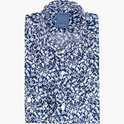 Camicia BARBA Napoli Dandylife Fantasia Floreale Blu Bianco