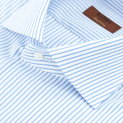 Camicia BARBA Napoli Journey in Cotone Riga Celeste su Fondo Bianco