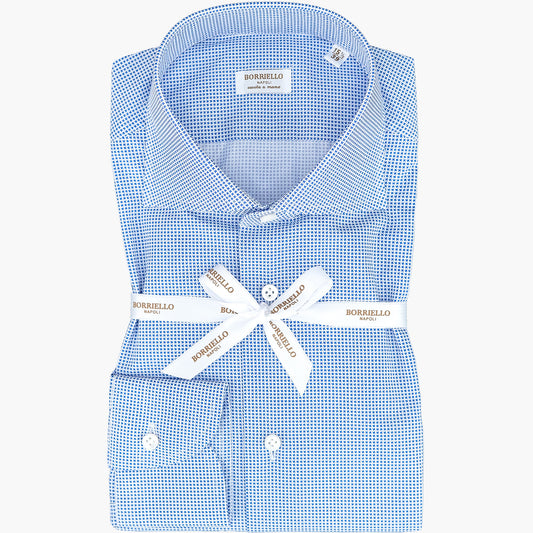 Camicia BORRIELLO Micro Fantasia Blu su Fondo Bianco