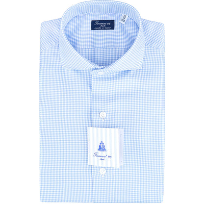 Camicia FINAMORE Milano Micro Pied De Poule Celeste
