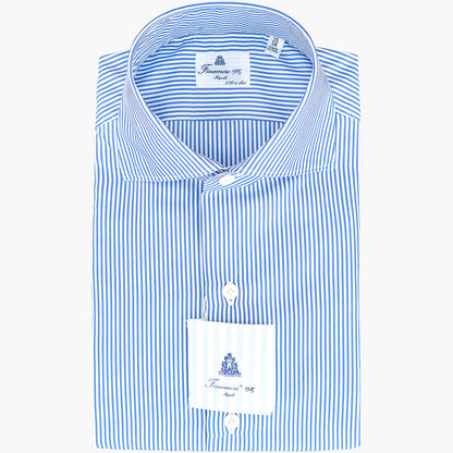 Camicia FINAMORE Milano in Esclusivo Cotone Giza 45 170 a Due Bacchetta Bianco Azzurro