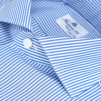 Camicia FINAMORE Milano in Esclusivo Cotone Giza 45 170 a Due Bacchetta Bianco Azzurro