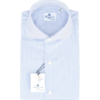 Camicia FINAMORE Milano in Esclusivo Cotone Giza 45 170 a Due Micro Riga Fondo Bianco