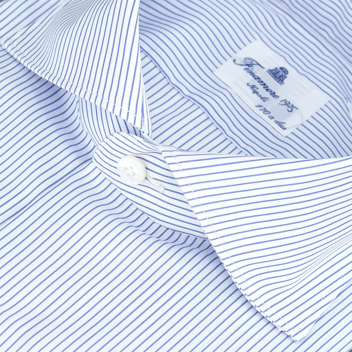 Camicia FINAMORE Milano in Esclusivo Cotone Giza 45 170 a Due Micro Riga Fondo Bianco