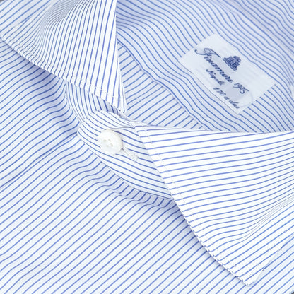 Camicia FINAMORE Milano in Esclusivo Cotone Giza 45 170 a Due Micro Riga Fondo Bianco