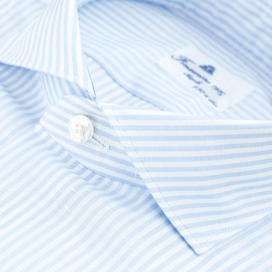Camicia FINAMORE Milano in Esclusivo Cotone Giza 45 170 a Due in Lino e Cotone Righe Bianco Celeste