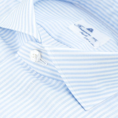 Camicia FINAMORE Milano in Esclusivo Cotone Giza 45 170 a Due in Lino e Cotone Righe Bianco Celeste