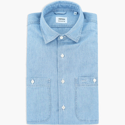 Camicia ASPESI New C Slim in Chambray Giapponese Denim Chiaro