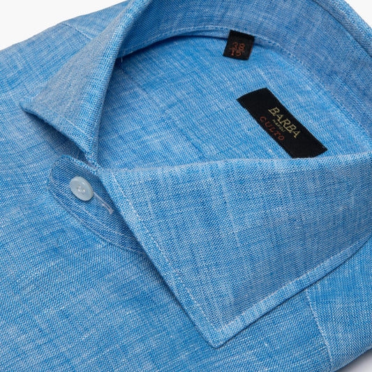 Camicia BARBA Napoli Culto Art. P0147052U in Puro Lino Fiammato Azzurra