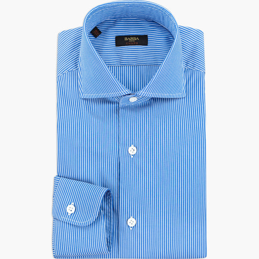 Camicia BARBA Napoli Culto Art. P0150030 Riga Bianca Sottile su Fondo Azzurro