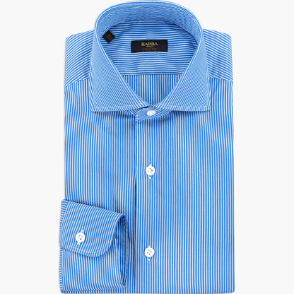 Camicia BARBA Napoli Culto Art. P0150030 Riga Bianca Sottile su Fondo Azzurro