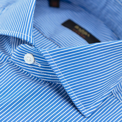 Camicia BARBA Napoli Culto Art. P0150030 Riga Bianca Sottile su Fondo Azzurro