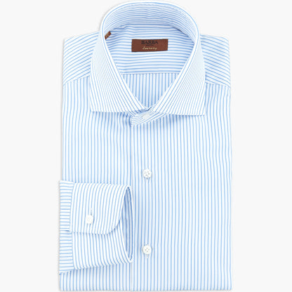 Camicia BARBA Napoli Journey in Cotone Riga Celeste su Fondo Bianco