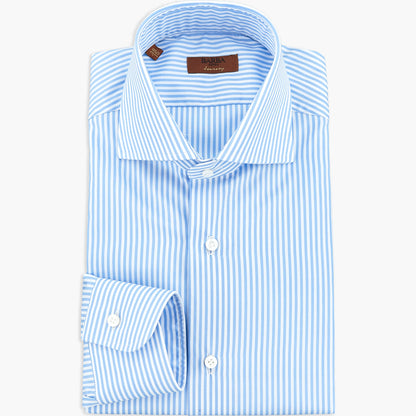 Camicia BARBA Napoli Journey in Cotone Righe Bianco Celeste