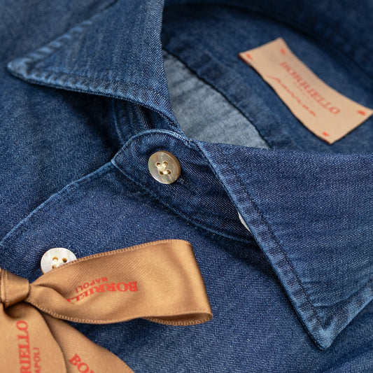 Camicia BORRIELLO Art. 9095/1 Collo Marechiaro Idro in Cotone Denim Scuro V23
