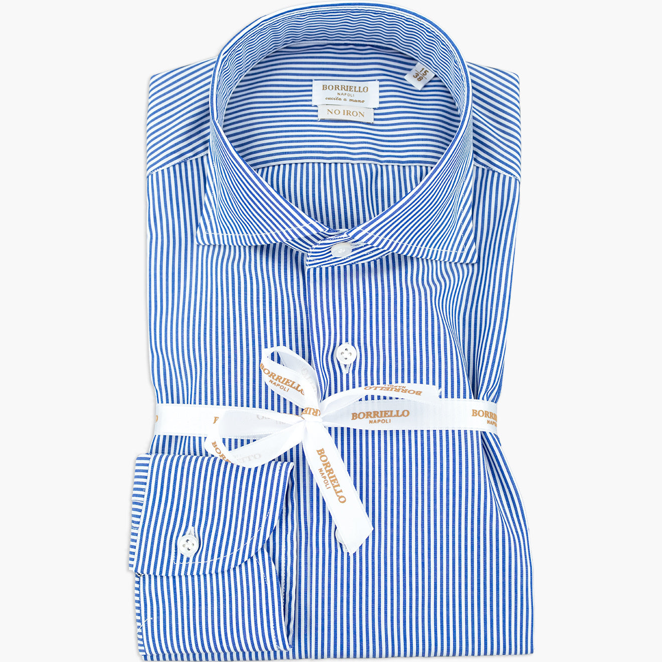 Camicia BORRIELLO Napoli Art. 21008/6 Collo Marechiaro in Cotone No Iron Bacchetta Bianco Blu