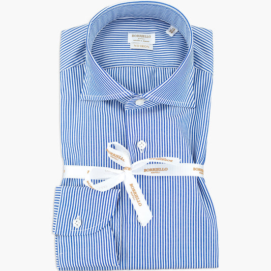 Camicia BORRIELLO Napoli Art. 21008/6 Collo Marechiaro in Cotone No Iron Bacchetta Bianco Blu