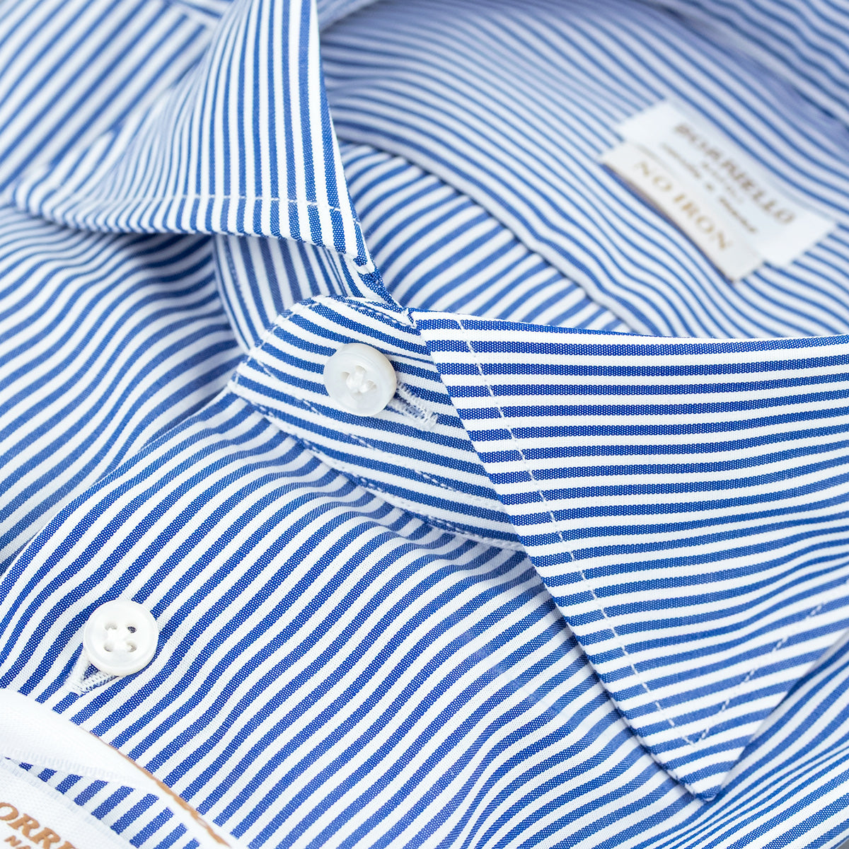 Camicia BORRIELLO Napoli Art. 21008/6 Collo Marechiaro in Cotone No Iron Bacchetta Bianco Blu