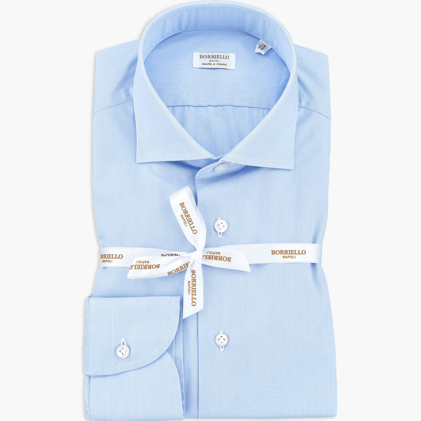 Camicia BORRIELLO in Cotone Fil-à-Fil Falso Unito Celeste