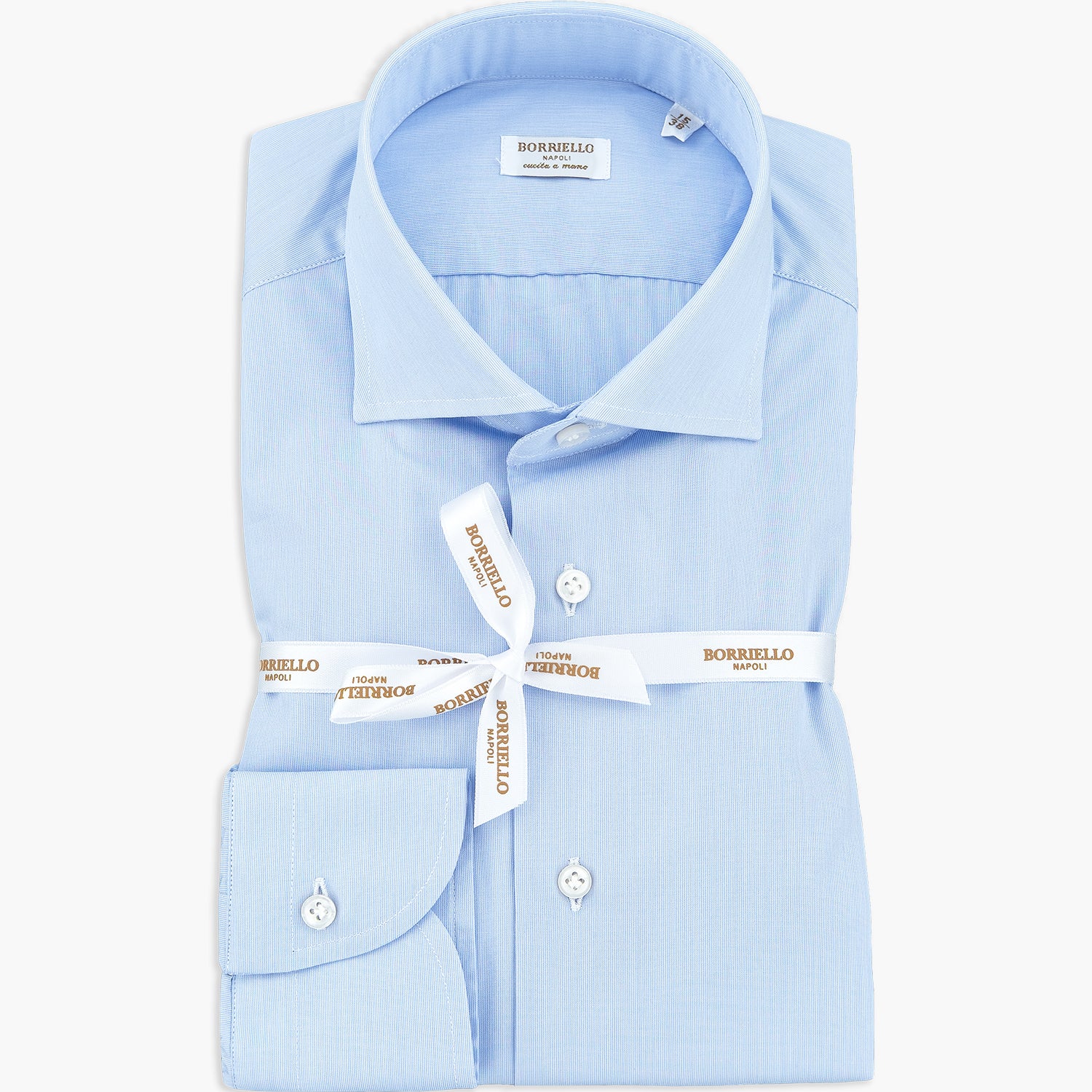 Camicia BORRIELLO in Cotone Fil-à-Fil Falso Unito Celeste