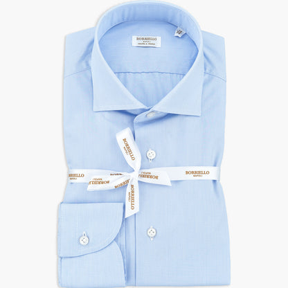 Camicia BORRIELLO in Cotone Fil-à-Fil Falso Unito Celeste