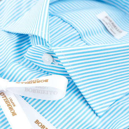 Camicia BORRIELLO in Cotone Righe Bianco Verde Acqua 2