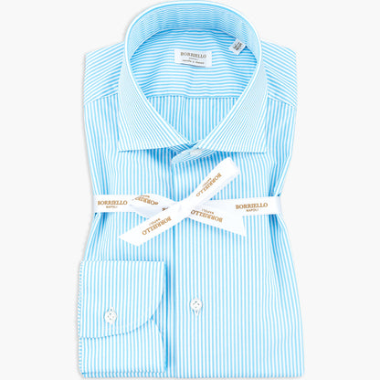 Camicia BORRIELLO in Cotone Righe Bianco Verde Acqua