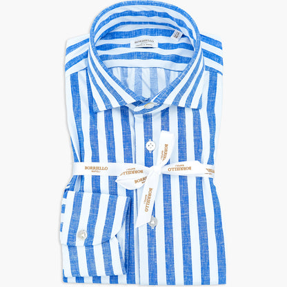 Camicia BORRIELLO in Tessuto Stretch Righe Bianco Azzurro