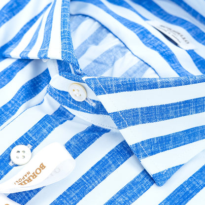 Camicia BORRIELLO in Tessuto Stretch Righe Bianco Azzurro